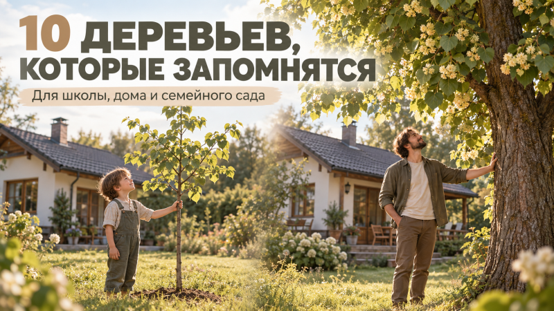 Обложка статьи о десяти деревьях для школьного и семейного сада